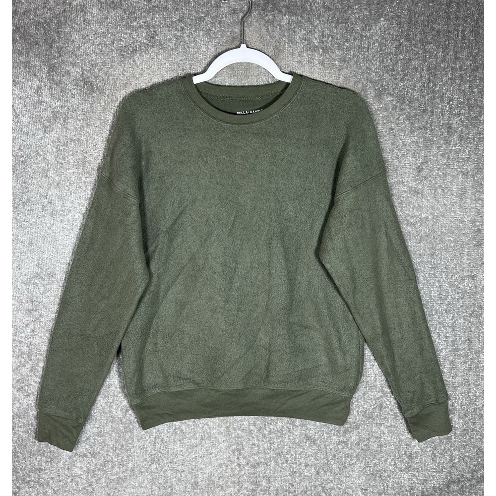 Bella + Canvas Fleece Top Womens Sz XS Green Long Sleeve Drop Shoulder Crew Neck
